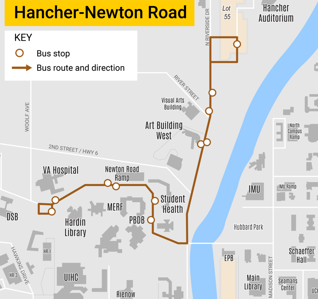 map of CAMBUS Hancher-Newton Road route