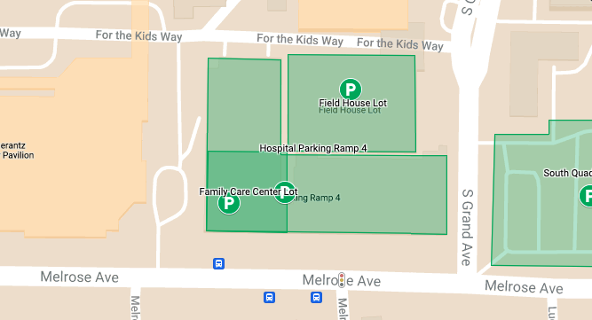 map showing location of Family Car Center parking lot