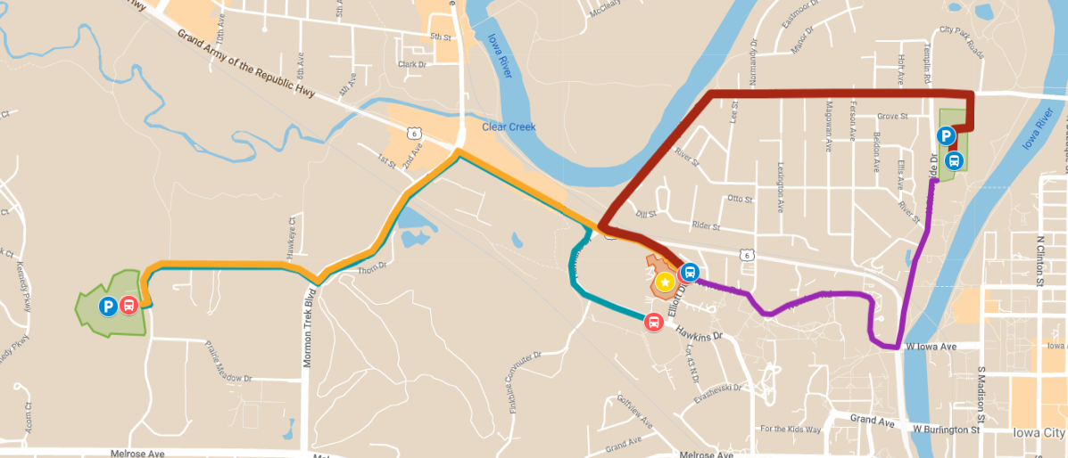 Map of CAMBUS services during NCAA tournament