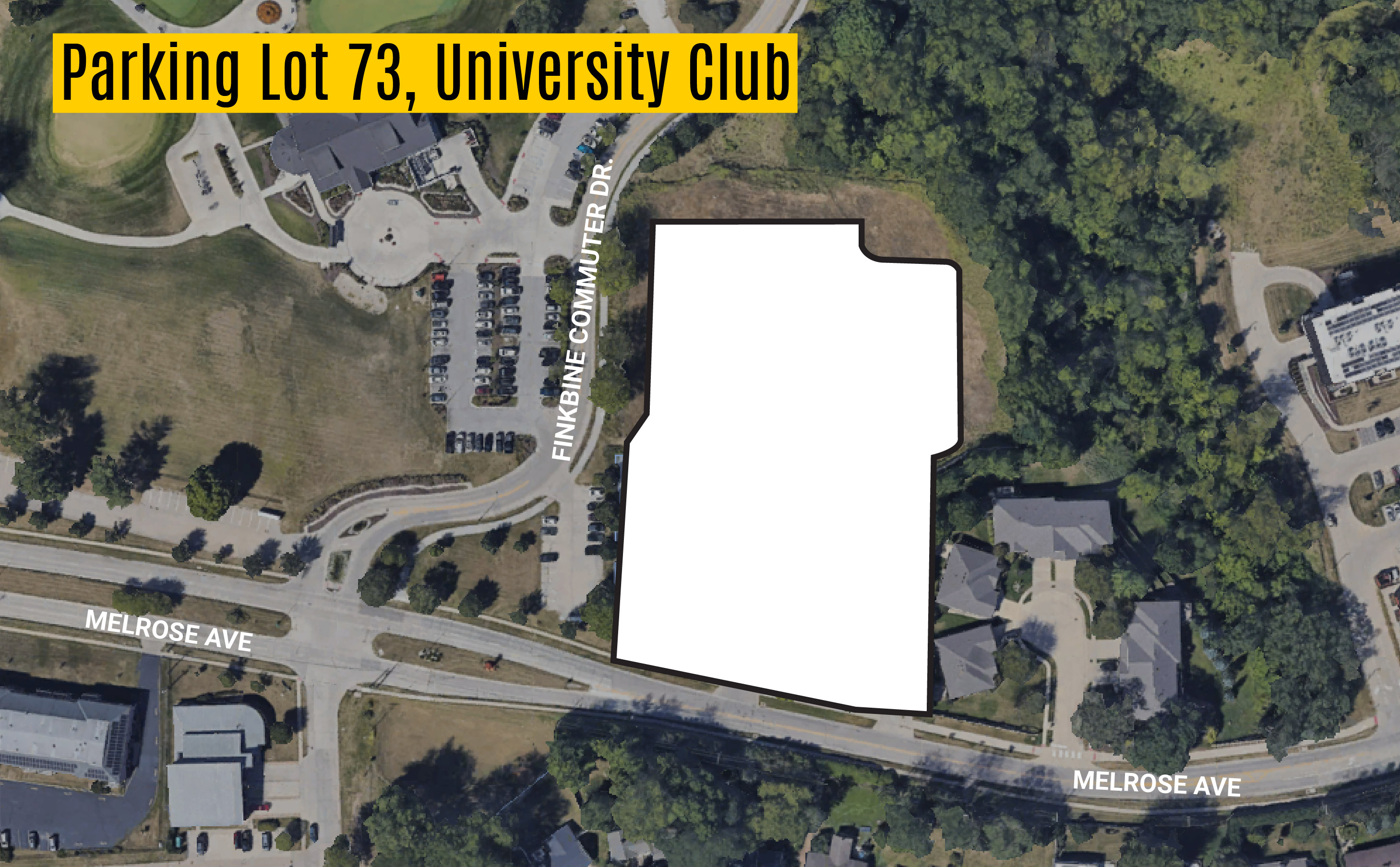A map showing the layout and location of Parking Lot 73, University Club