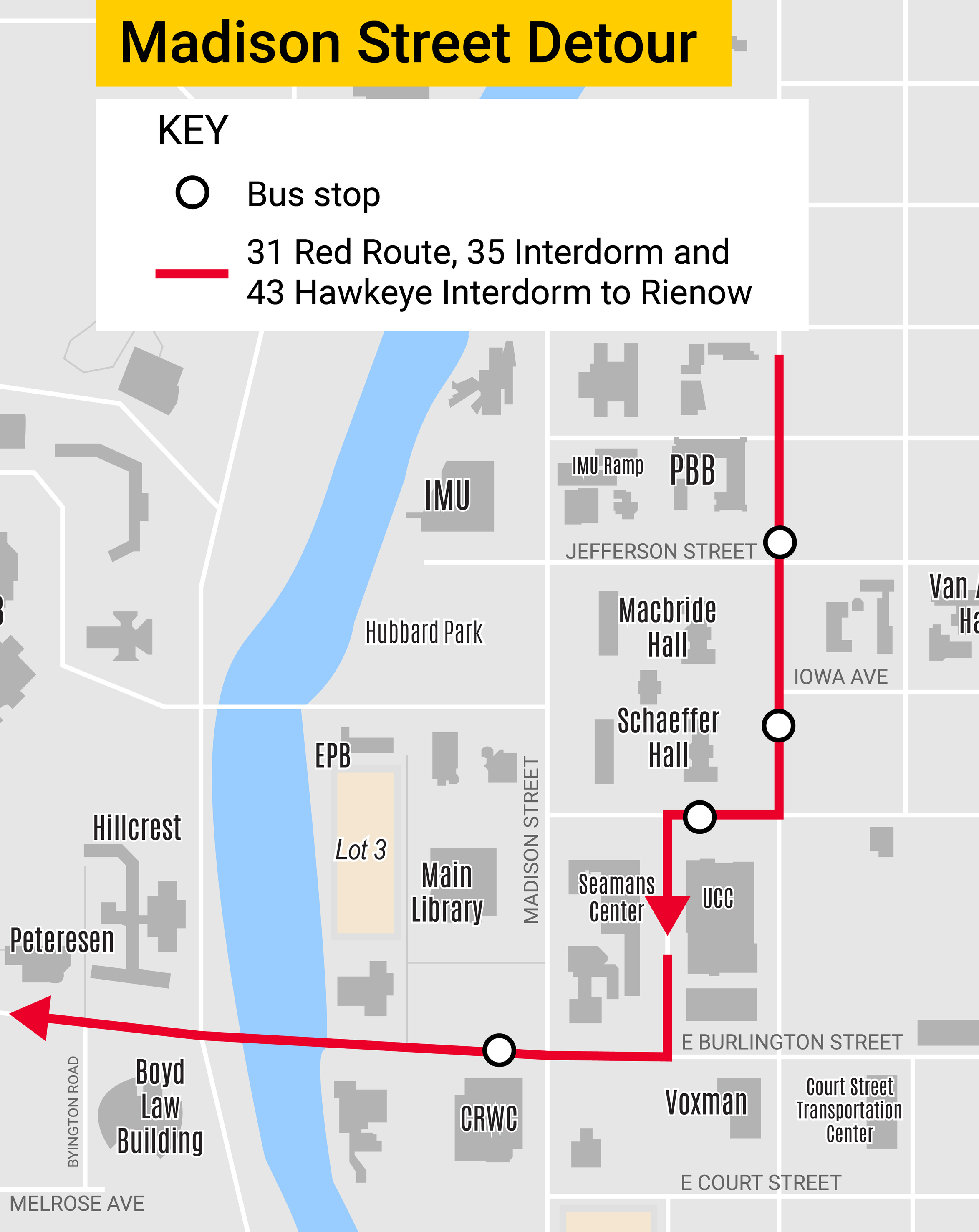 map of detoured routes during utility work on Madison Street