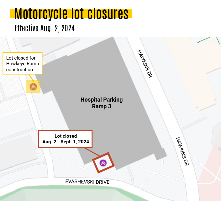 A map showing motorcycle closers near ramp 3