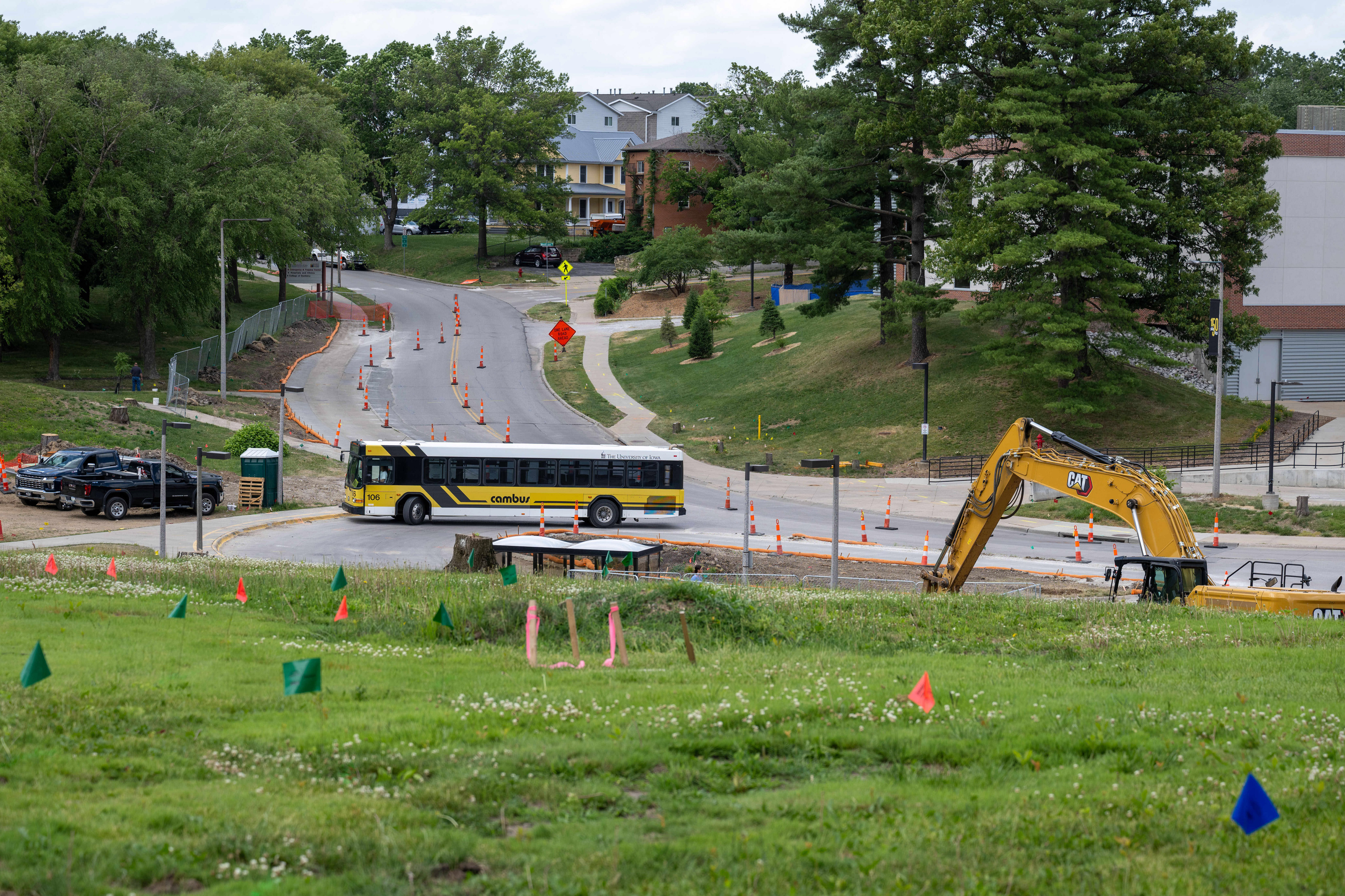 A bus passes through Newton Road construction