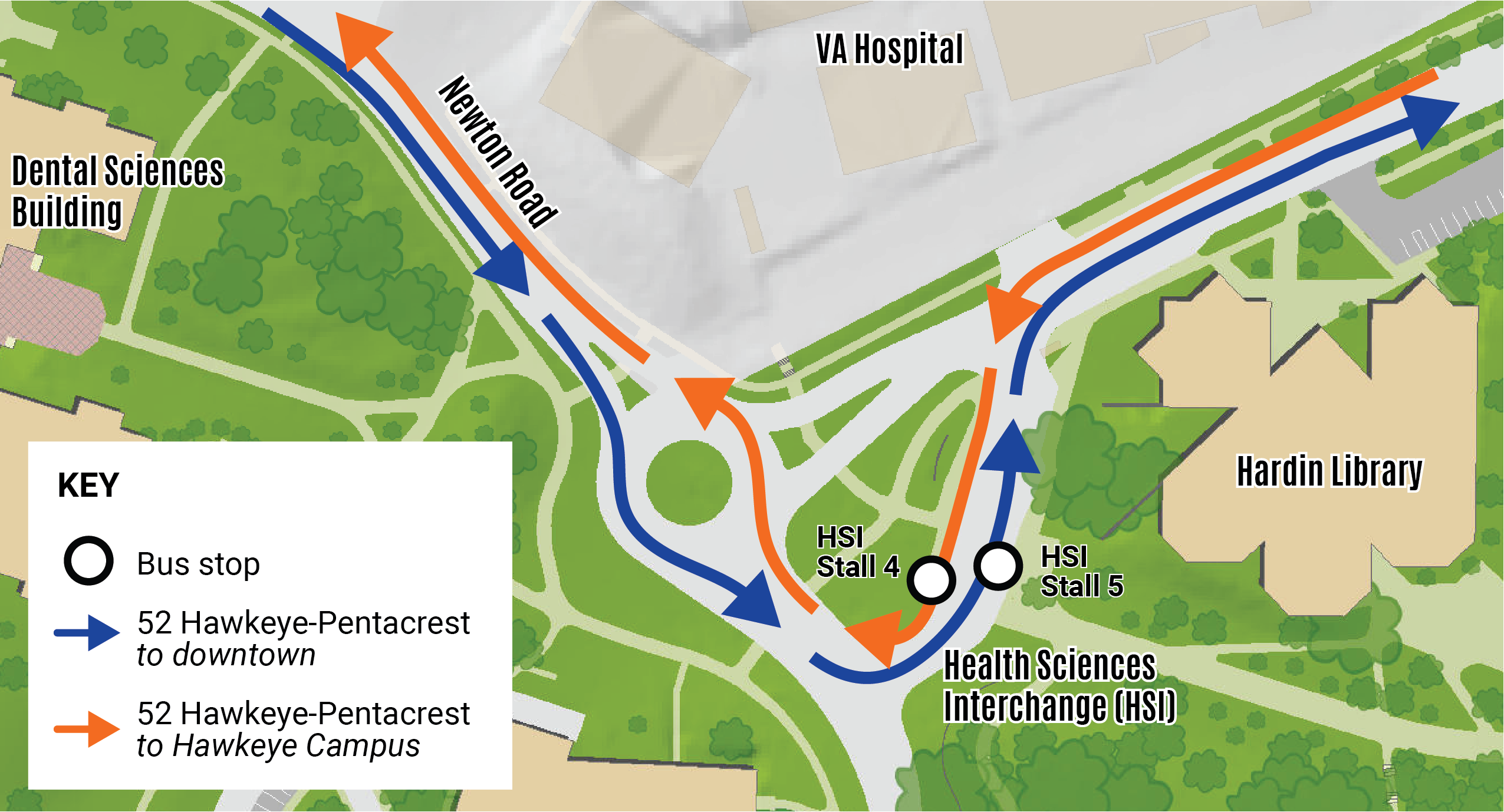 A map showing Route 42 at the HSI