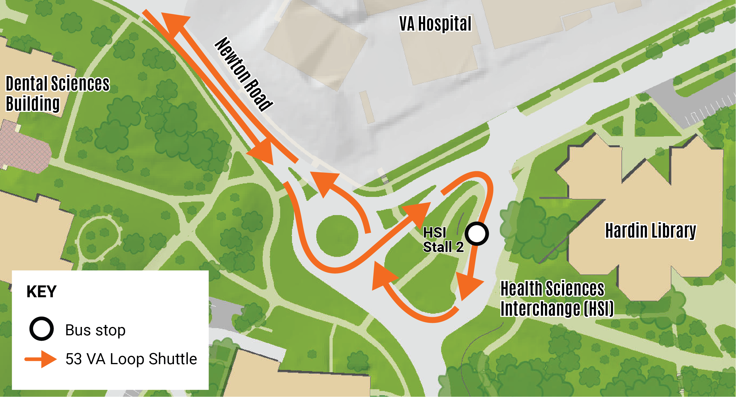 path of VA Loop Shuttle to Health Sciences Interchange