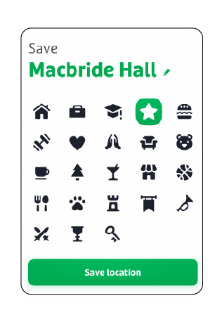 A graphic showing options for icons to display for favorited destinations.