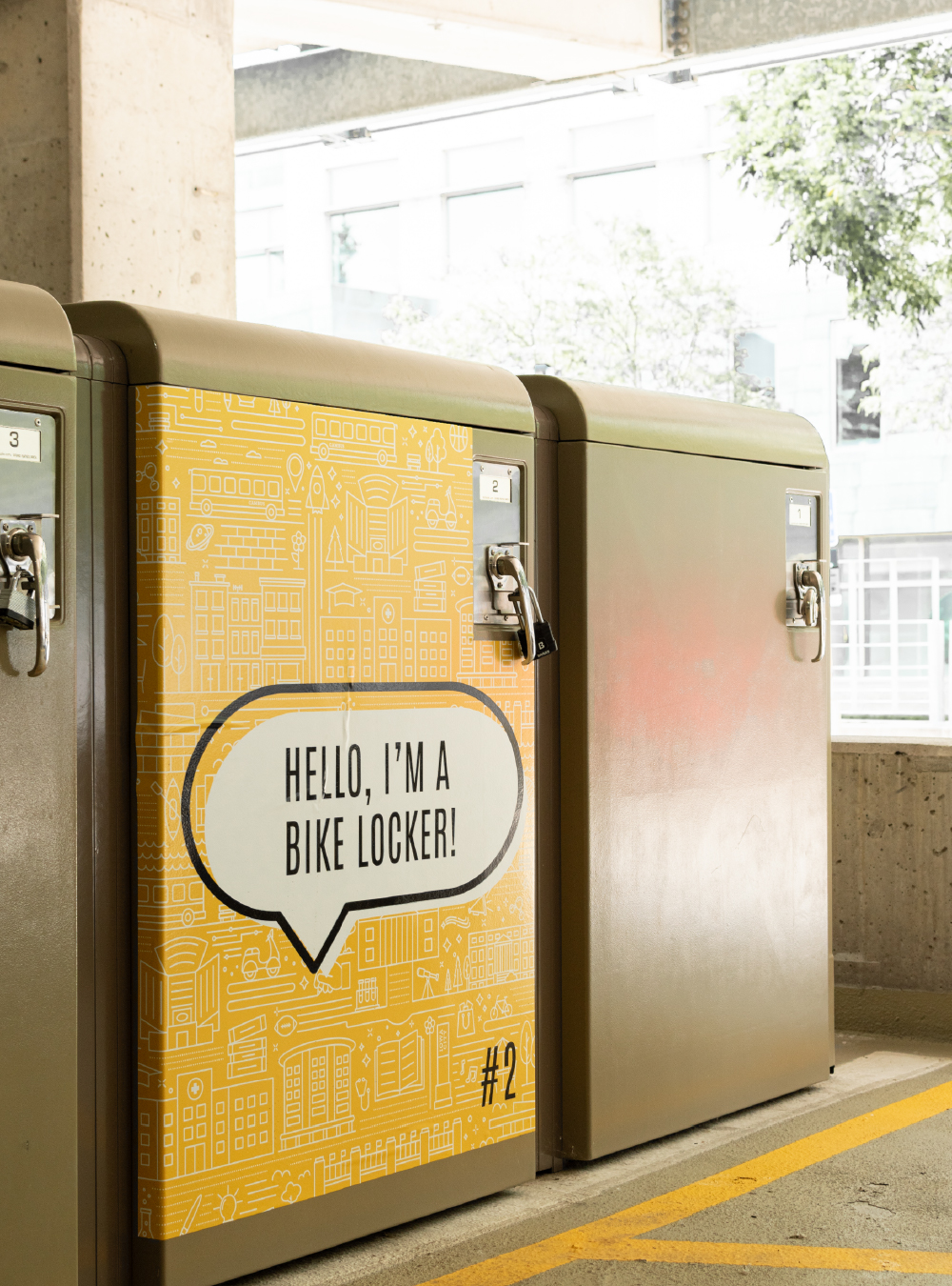 A photo of bike lockers inside Newton Road Ramp