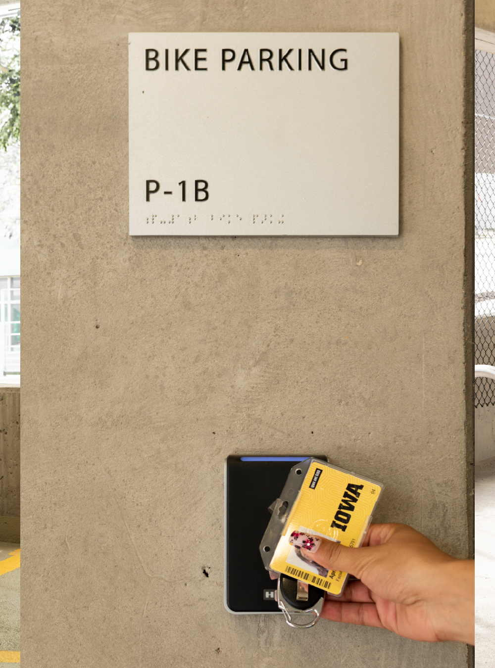 Access door for the bike cage in Hawkeye Parking Ramp