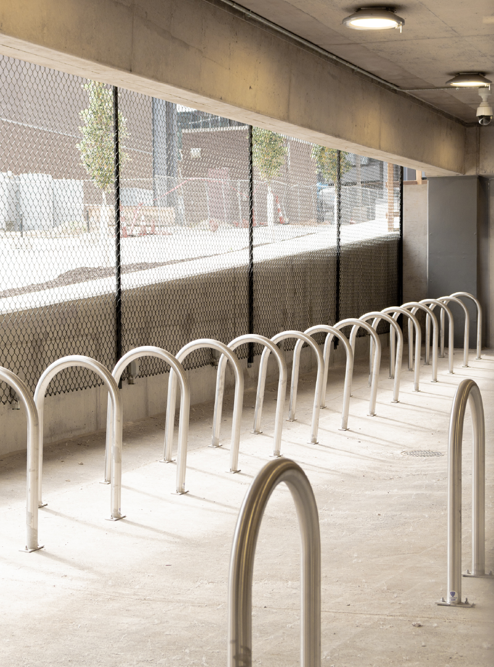 Inside the bike cage at Hawkeye Parking Ramp