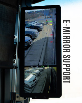 A photo of a CAMBUS e-mirror installed for the safety pilot program