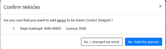 Example image of my Contacts Bulk Actions Confirm Vehicles window.