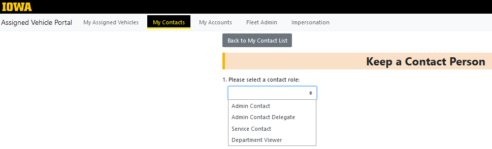 Example image of AVP, My Contacts, Bulk Actions, Keep Contact role selection.