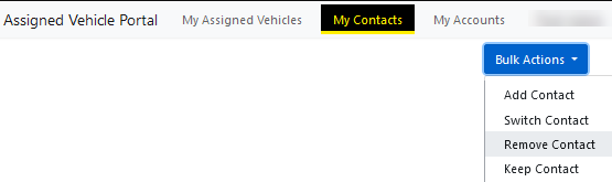 Example image of AVP My Contact Bulk Actions Remove Contact dropdown.