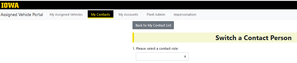 Example image of My Contacts Bulk Actions Select Contact Role dropdown menu.