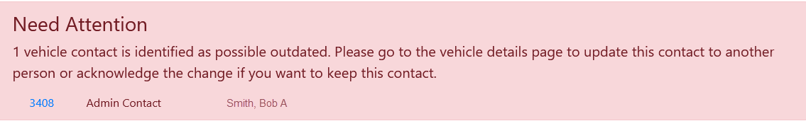 Example Image of the needs attention banner for contact is outdated.