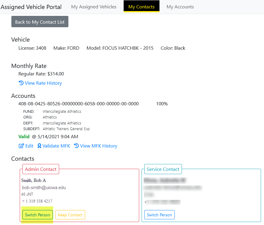 Example image of My Contacts page on the AVP.