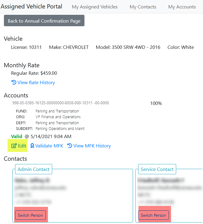Example image of the AVP contact edit page.