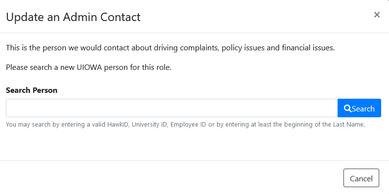 Example image of Update an Admin Contact page.