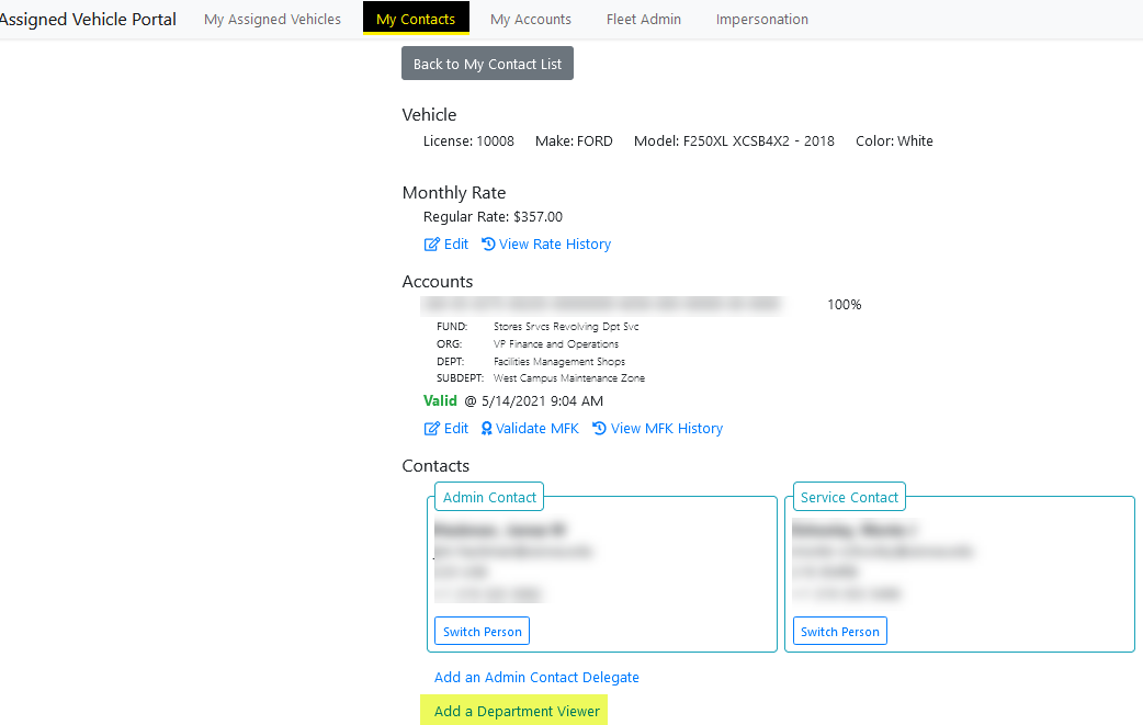 Example image of My Contacts list page.