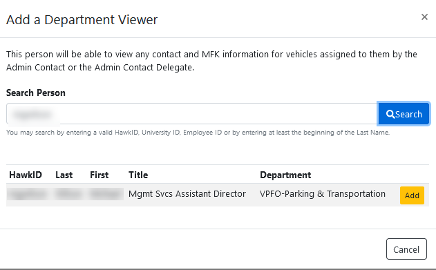 Example image of Add a Department Viewer page.