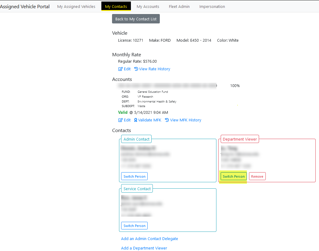Example image of My Contacts page with department viewer added.