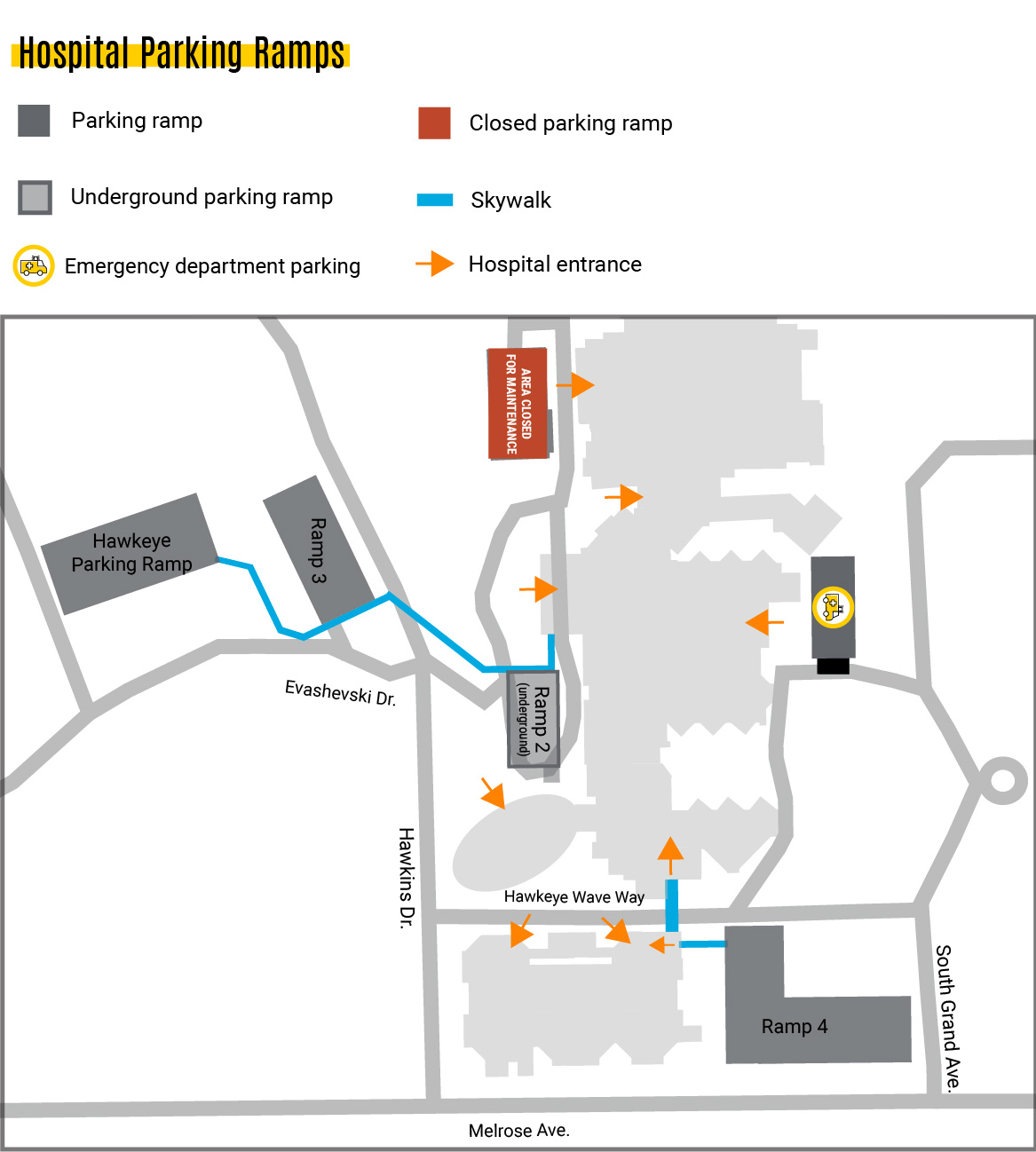 A map showing Ramp 1 closed