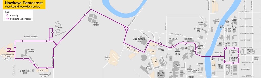 map of CAMBUS Hawkeye-Pentacrest Route
