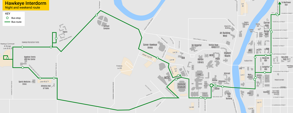 map of CAMBUS Hawkeye-Interdorm route