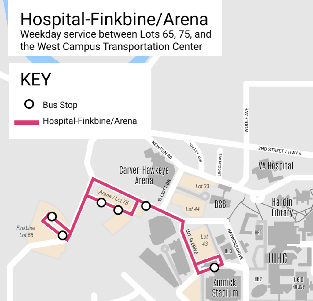 map of CAMBUS Hospital-Finkbine/Arena route