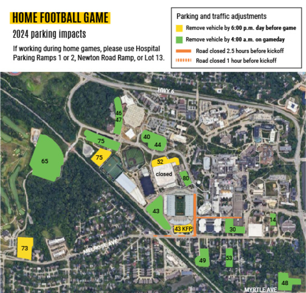 a map showing parking lot impacts for the 2024 football season