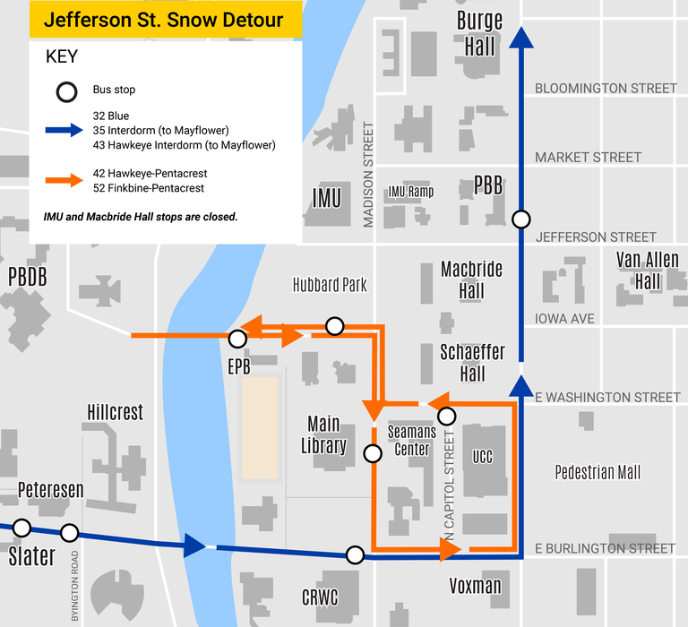 CAMBUS Jefferson St. snow detour map