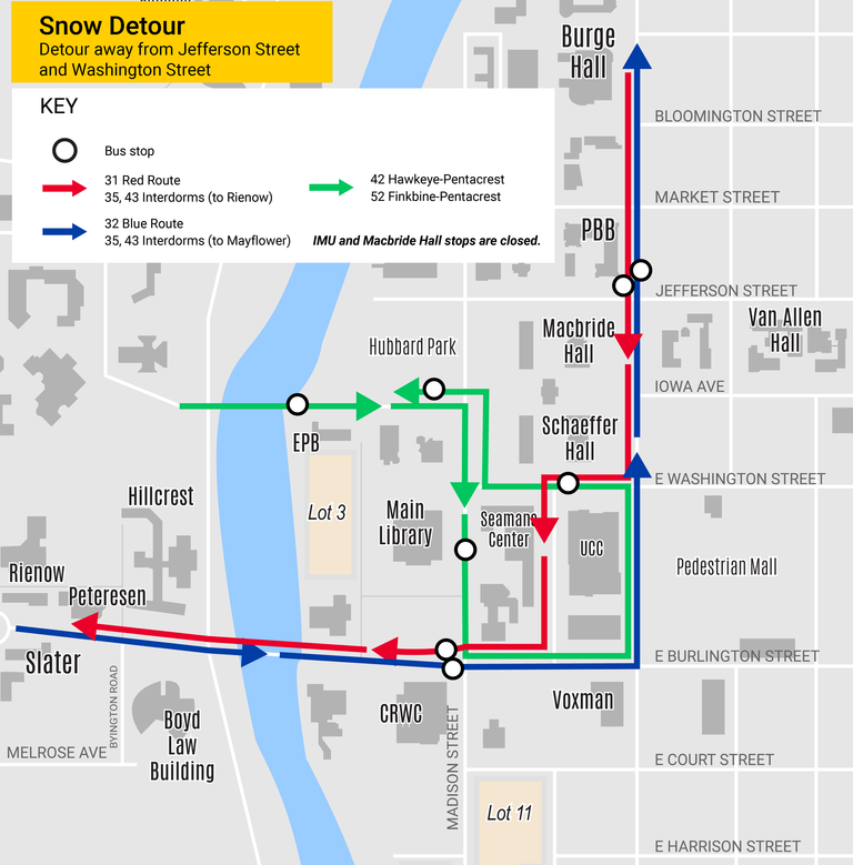 Jefferson Washington Street detour during snow (map)