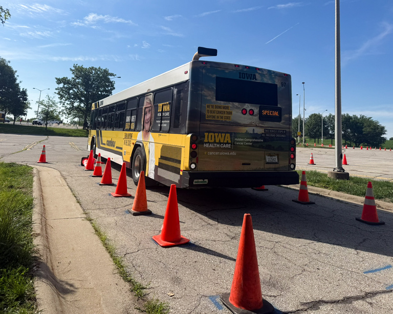 A bus competing at the Cambus roadeo