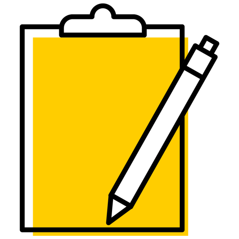icon graphic of a pen and clipboard