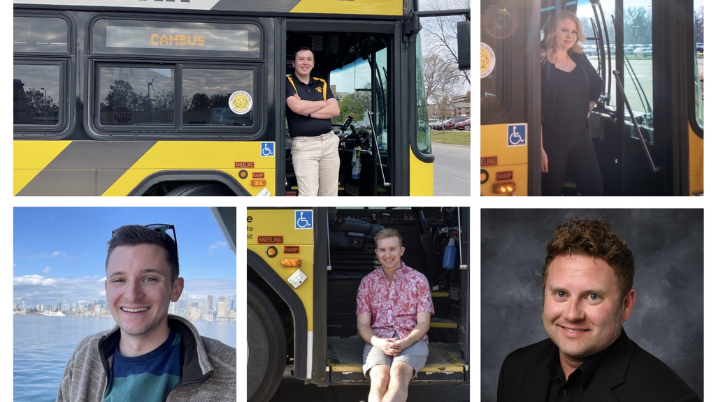 Grid of portrait images showing 5 of the highlighted CAMBUS alumni