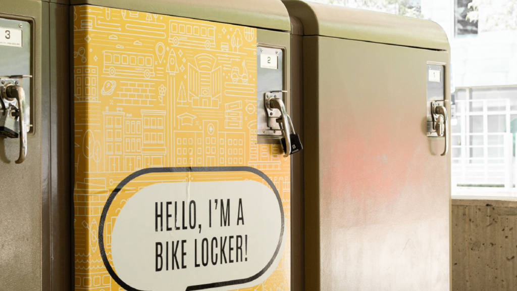 A photo of bike lockers inside Newton Road Ramp