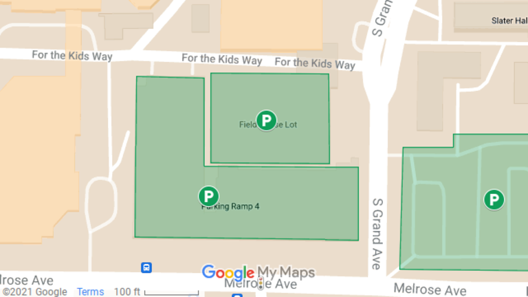 map showing location of Field House parking lot