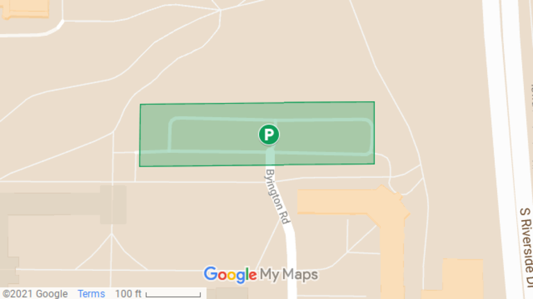 map image showing location of Hillcrest parking lot