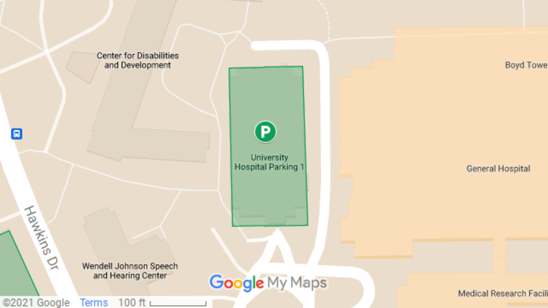 map image showing location of Hospital Parking Ramp 1