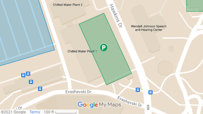 map image showing location of Hospital Parking Ramp 3