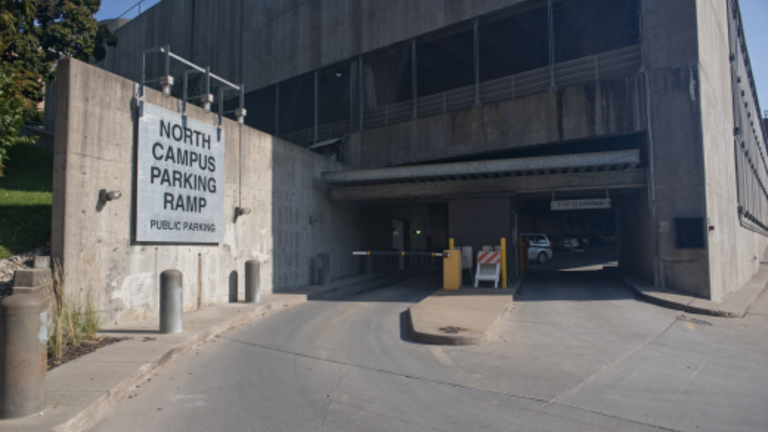 photo showing entrance and exit of North Campus Ramp