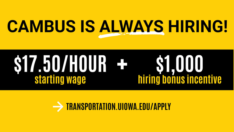 black and gold graphic with text highlighting $17.50/hour starting wage and $1,000 hiring incentive